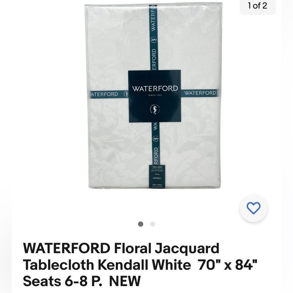 Waterford Tablecloth, Kendall, 70 x 84, white, NEW